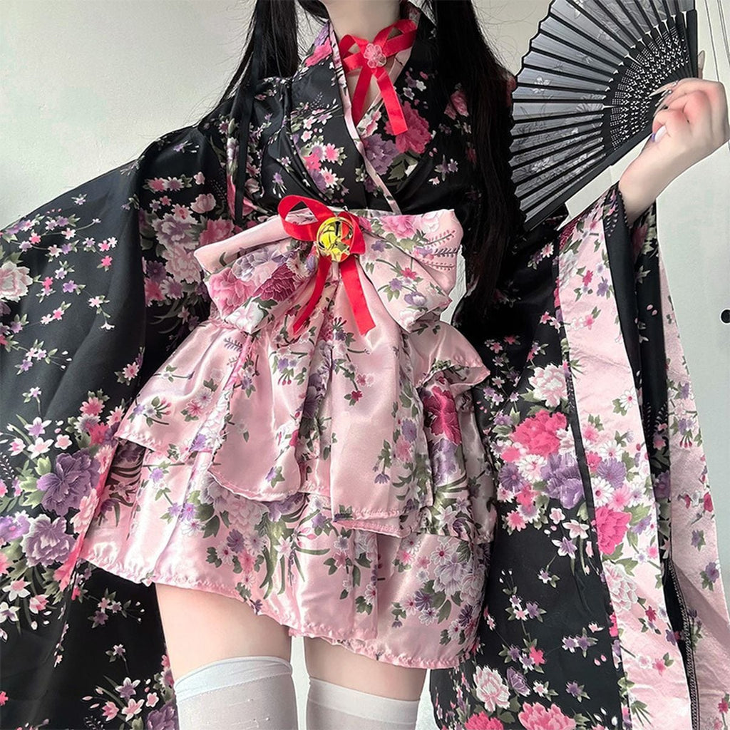 Kawaii Mini Skirt Kimono Set