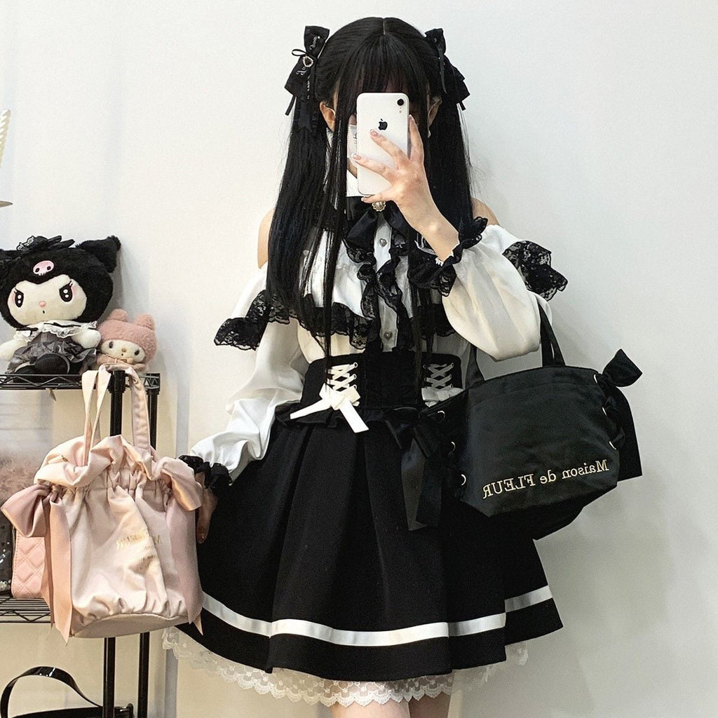 Jirai-kei Long Sleeve Open Shoulder Blouse