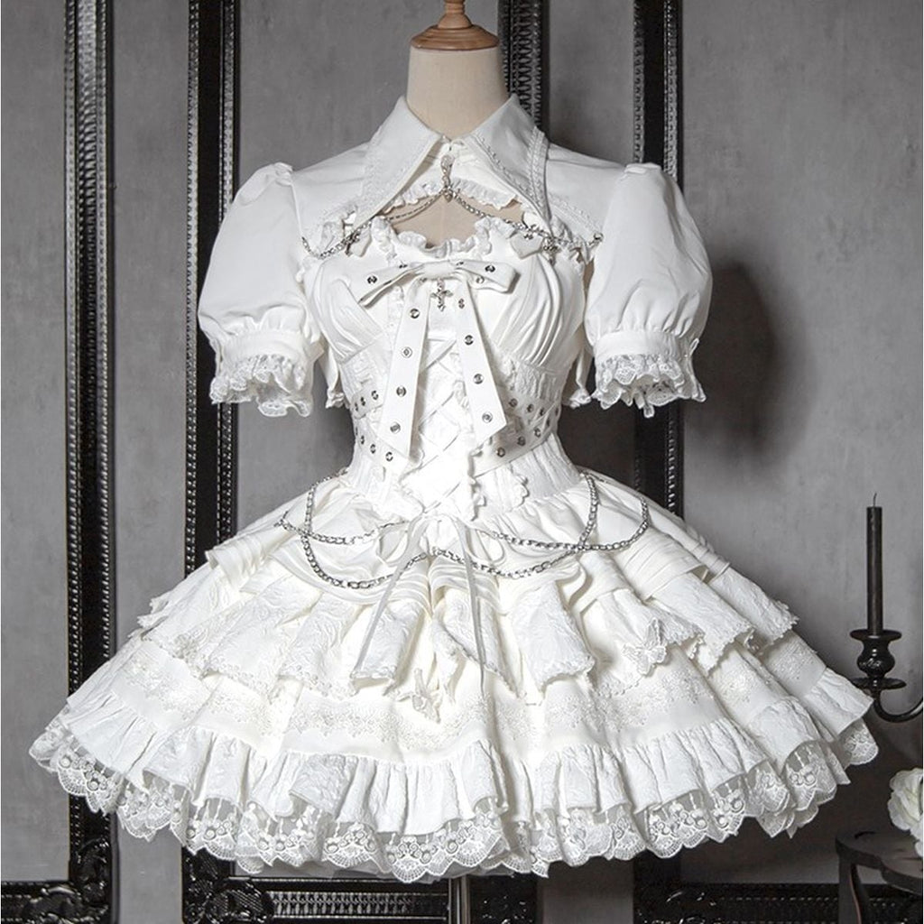 Gothic Lace-Up Jumper Skirt Set