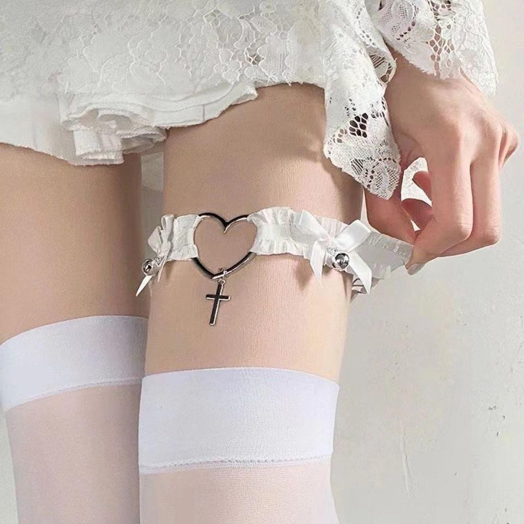 Heart Cross Garter Ring