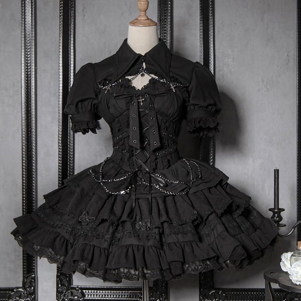 Gothic Lace-Up Jumper Skirt Set