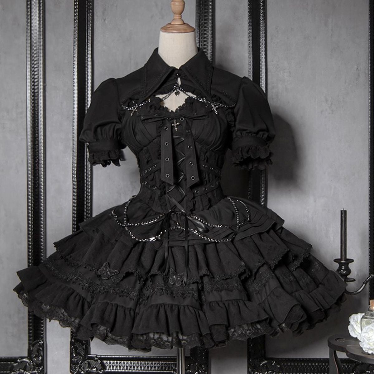 Gothic Lace-Up Jumper Skirt Set