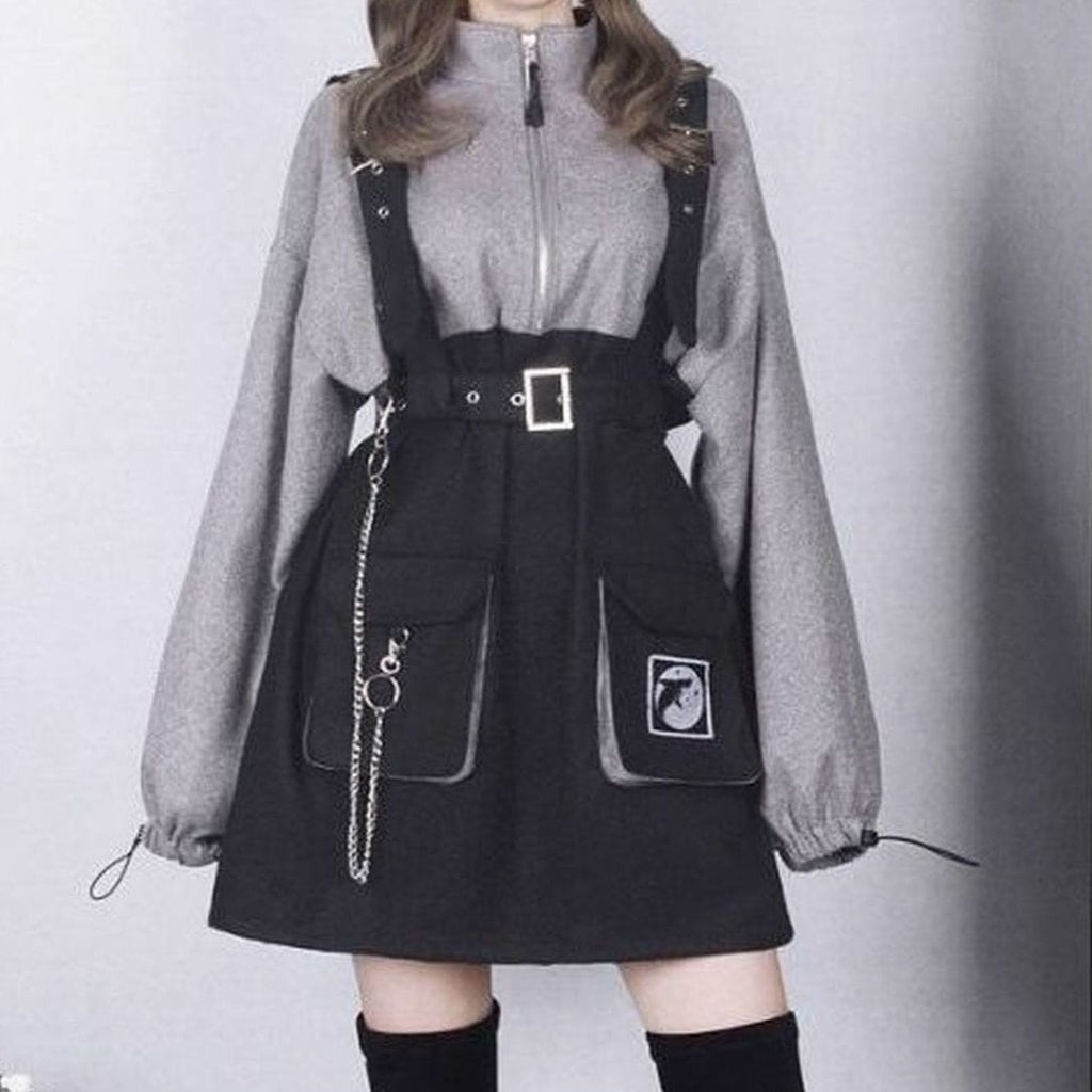 Stylish Felt Dress with Suspenders