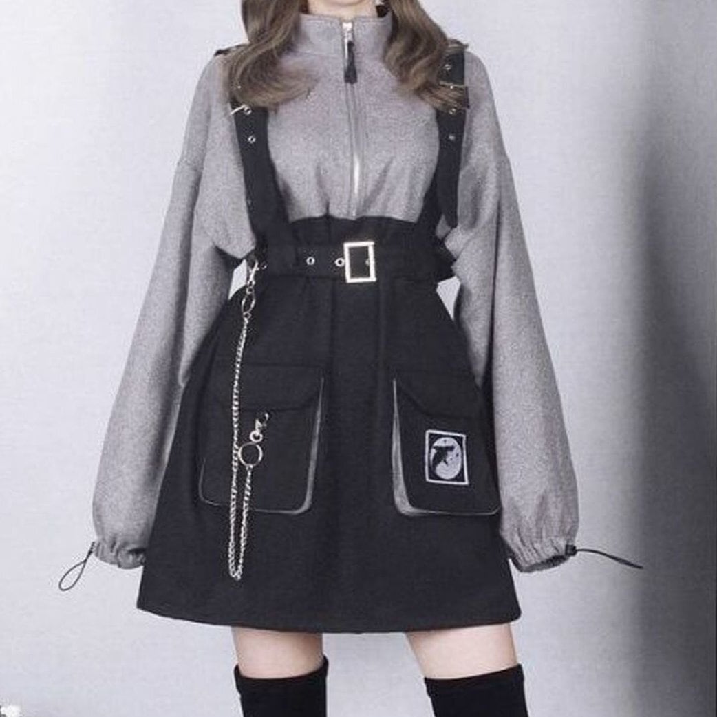 Stylish Felt Dress with Suspenders