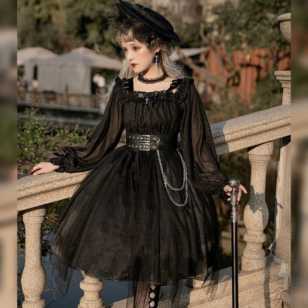 Gothic Off-Shoulder Double Belt Dress