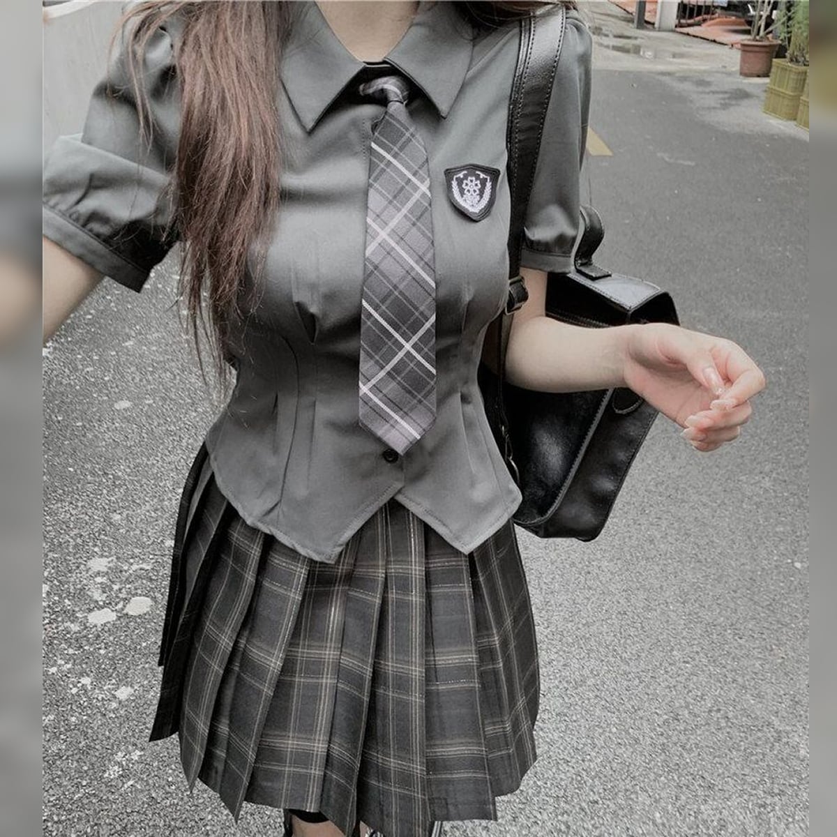 Adorable Checkered Uniform Ensemble