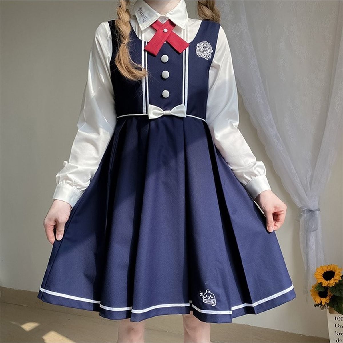 School-Style Pleated Jumper Skirt