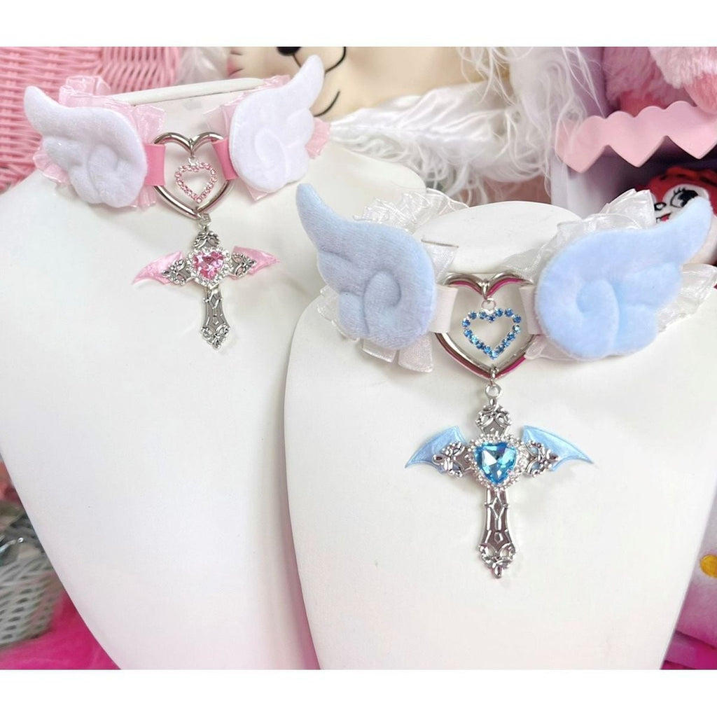 Angelic Heart Cross Choker Necklace