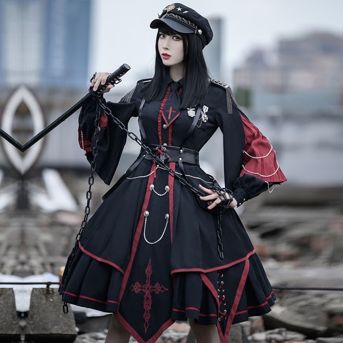 Cross Chain Military Lolita Dress