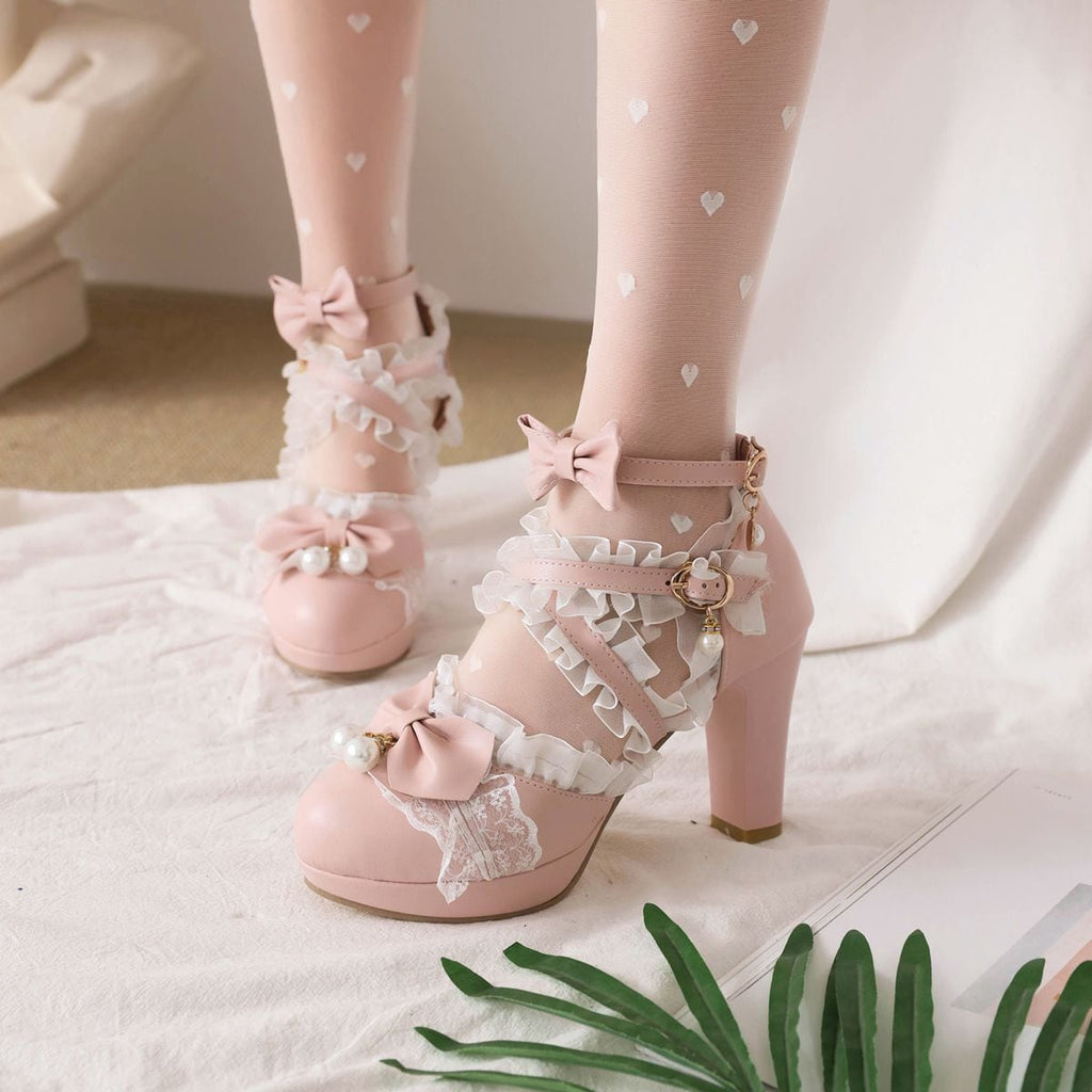 Frilled Lace High-Heel Lolita Shoes (5 Colors Available)