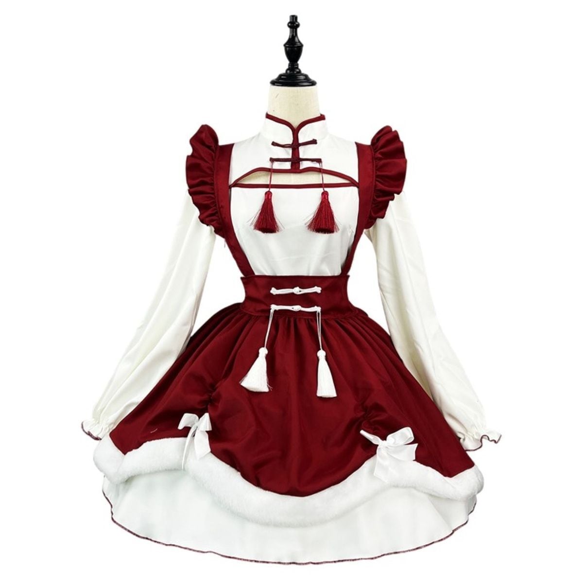 Red Frilled Maid Outfit with Chinese Design