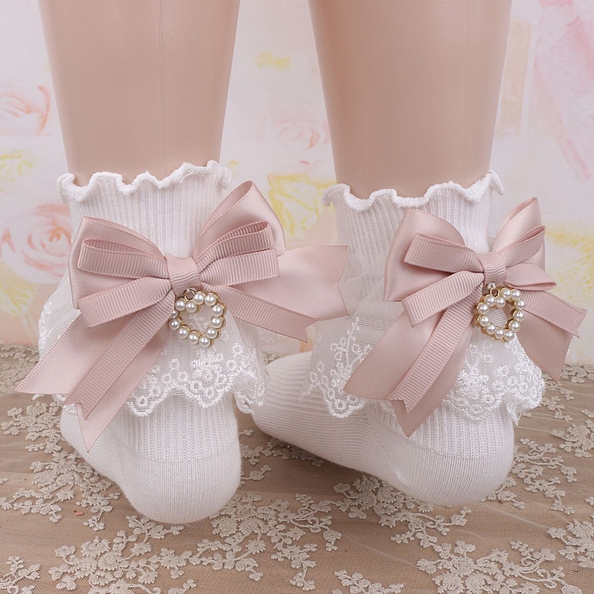 Heart Charm Ankle Socks with Back Bow