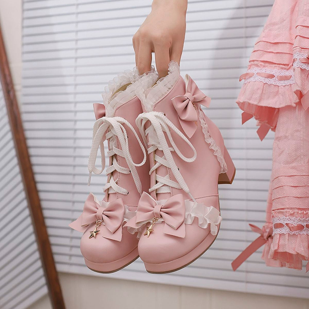 Star Strap Ruffle Ribbon Boots