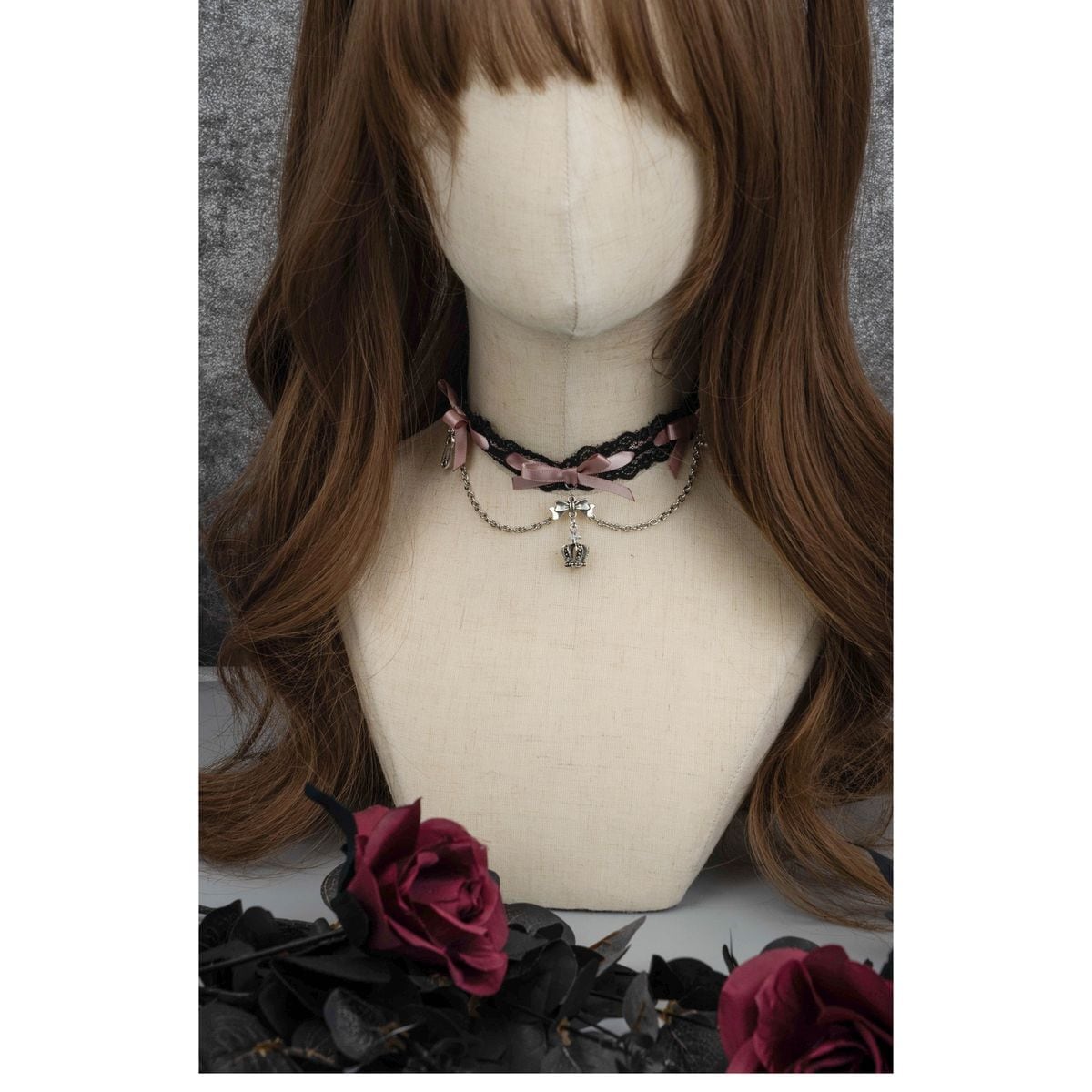 Crown Charm Ribbon Choker