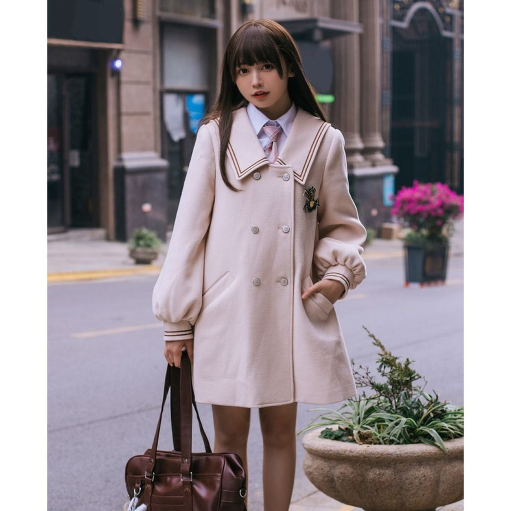 Sailor Collar Double-Breasted Coat