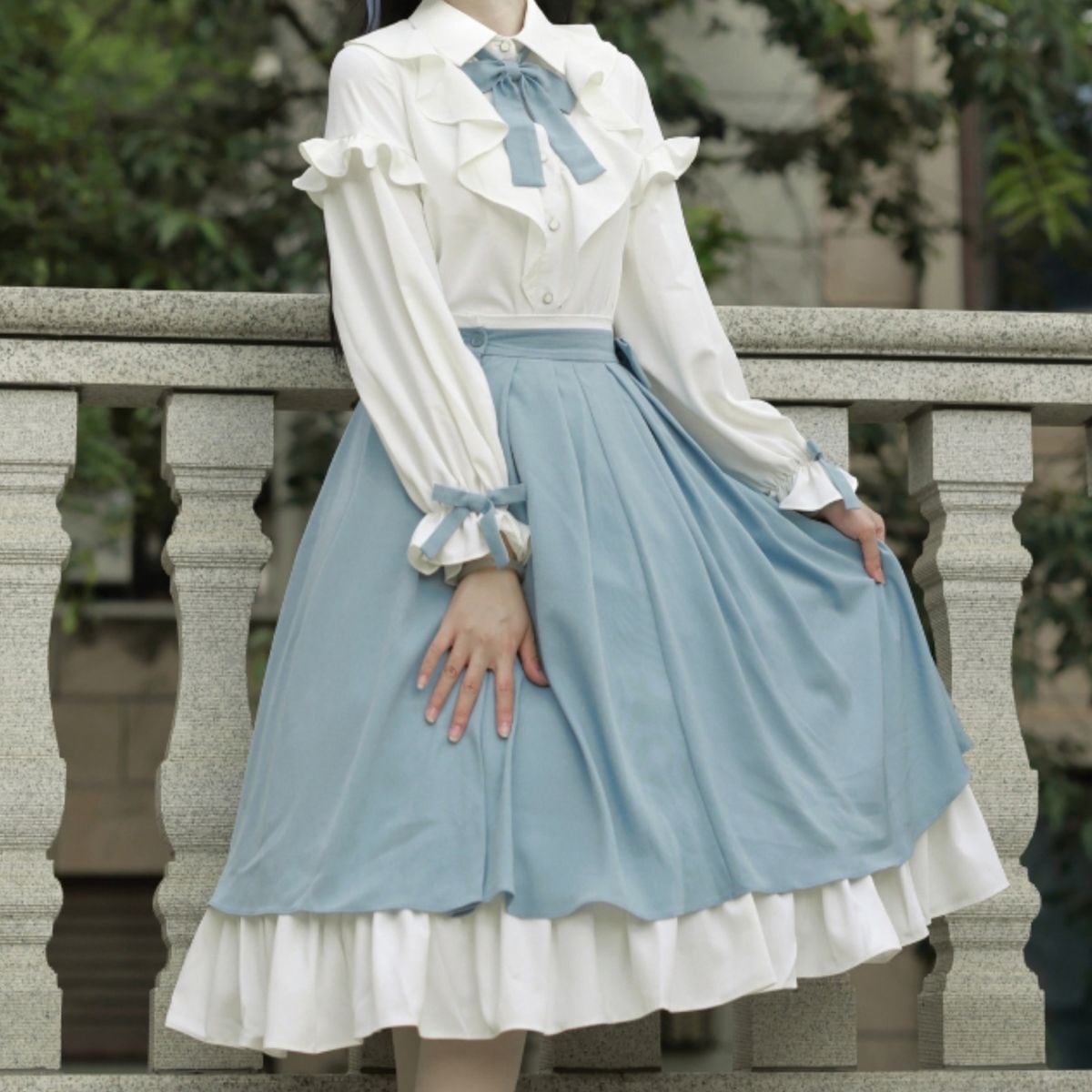 Elegant Sky Blue Ruffle Skirt Set