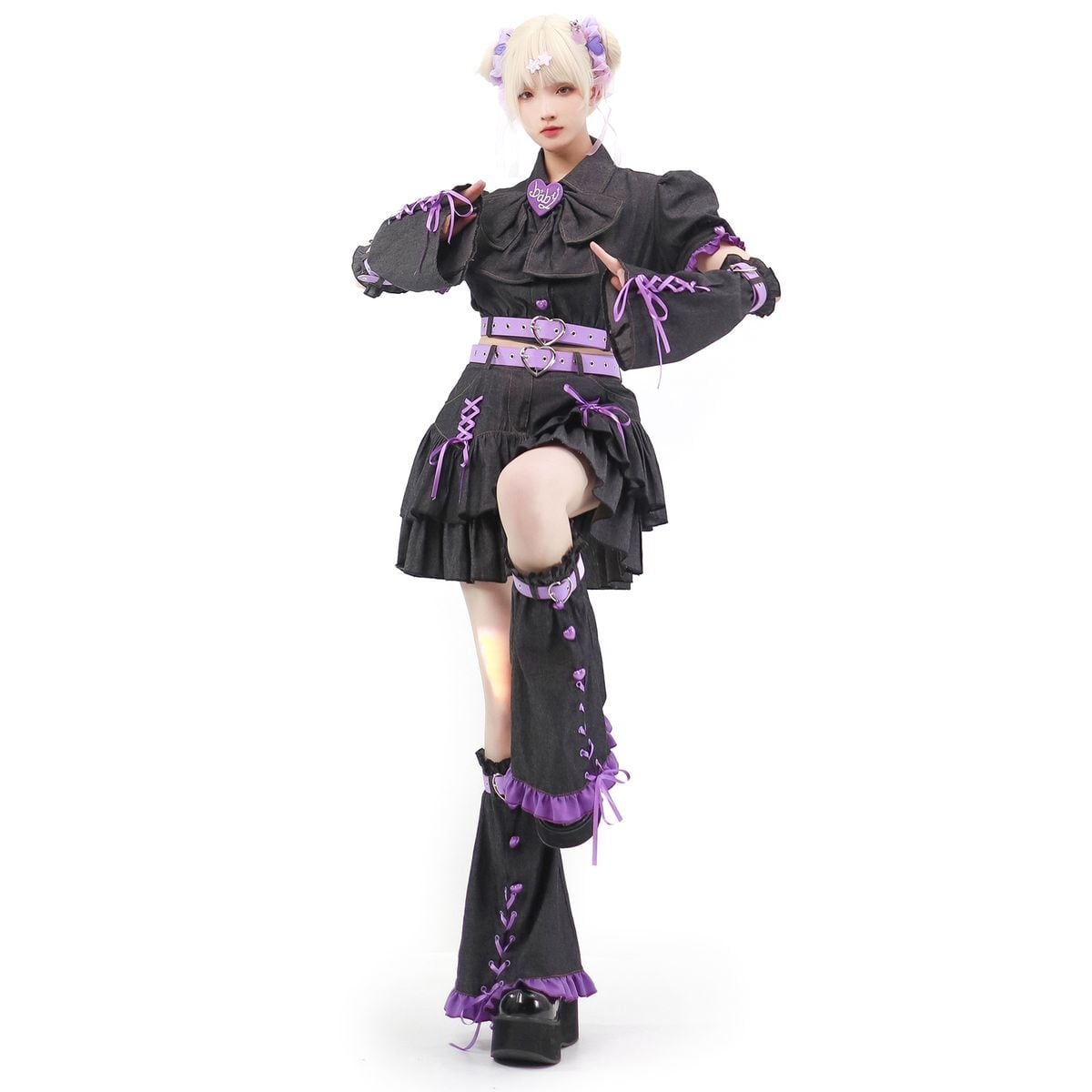 Y2K Mini Skirt Heart Denim Set