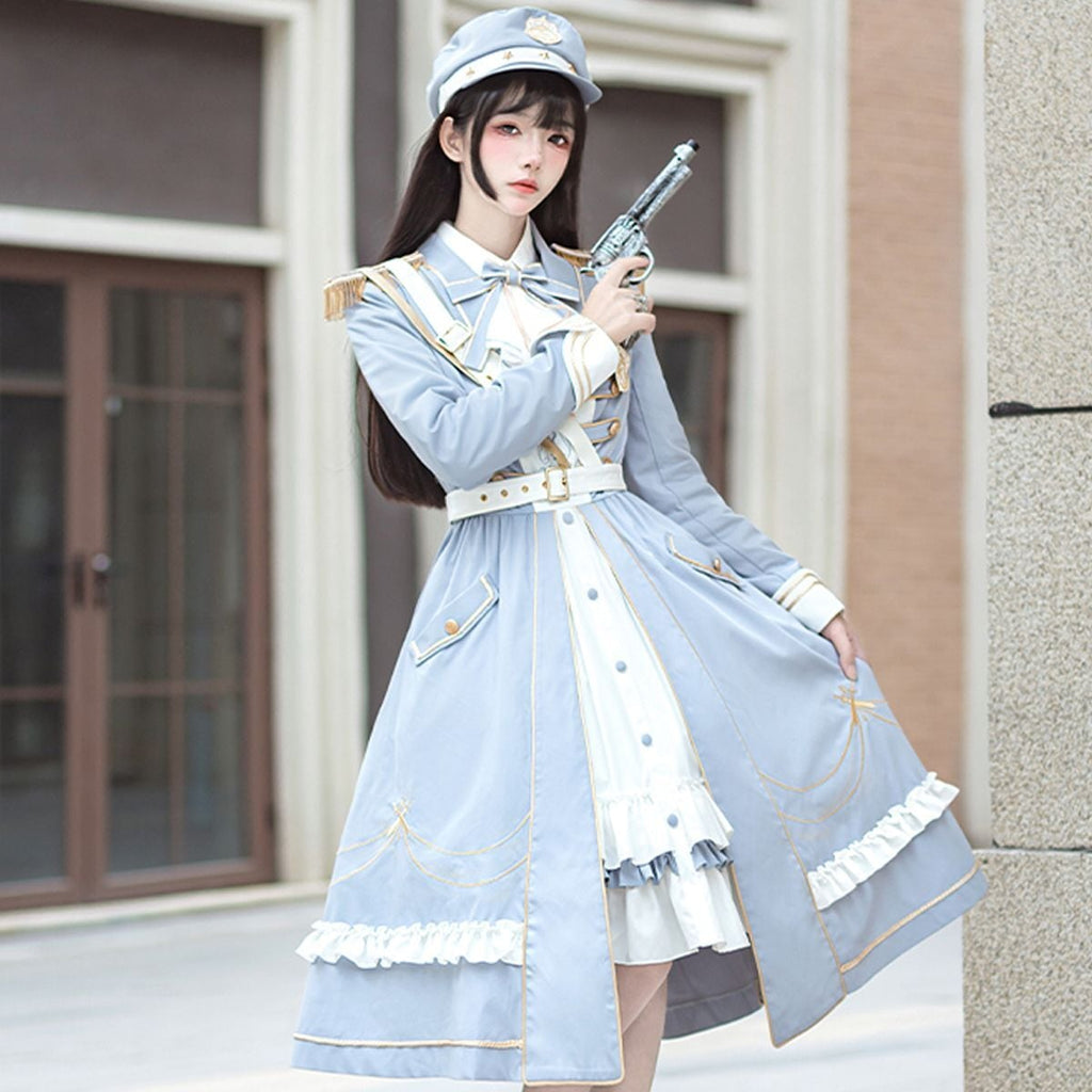 Sky Blue Military Lolita Dress Set