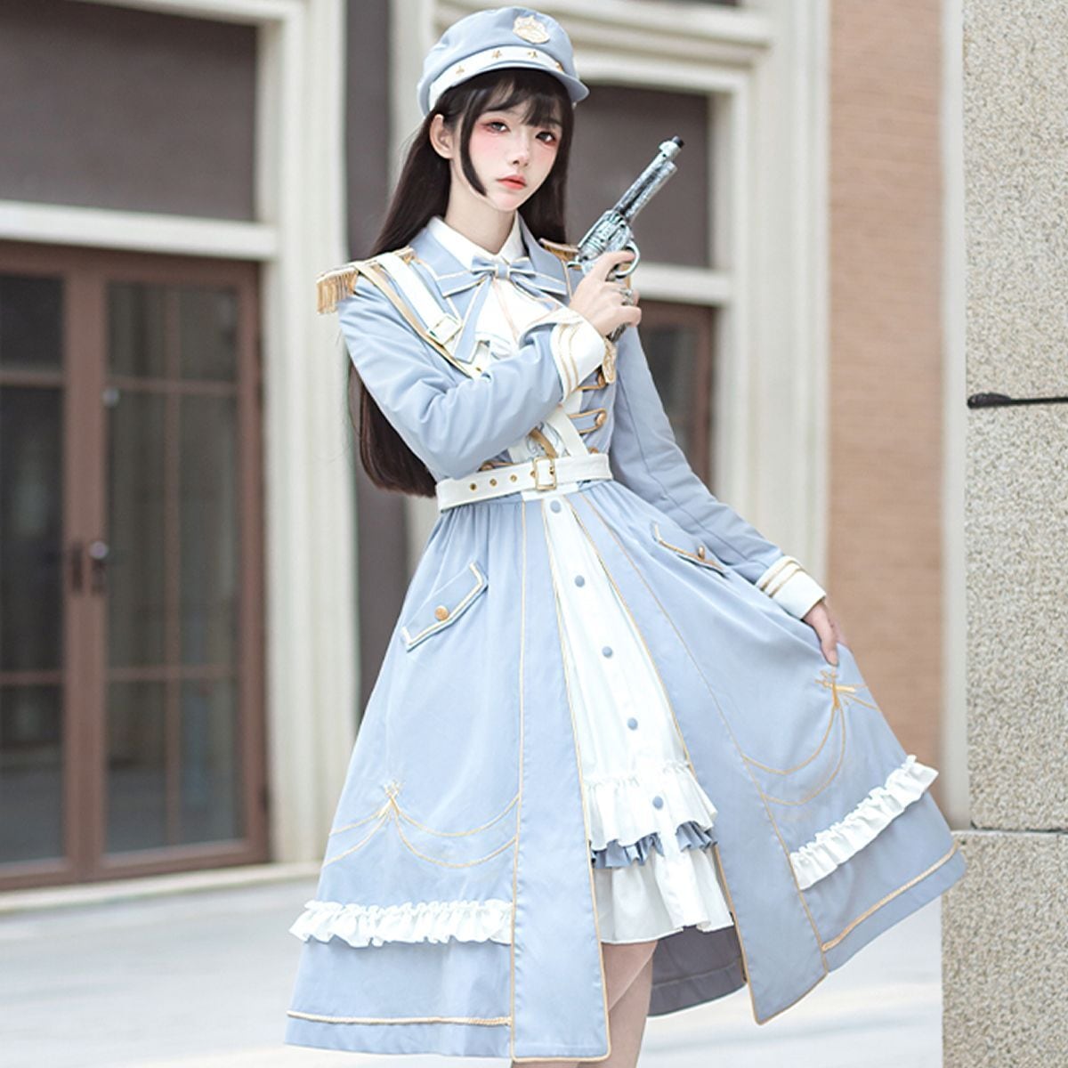 Sky Blue Military Lolita Dress Set