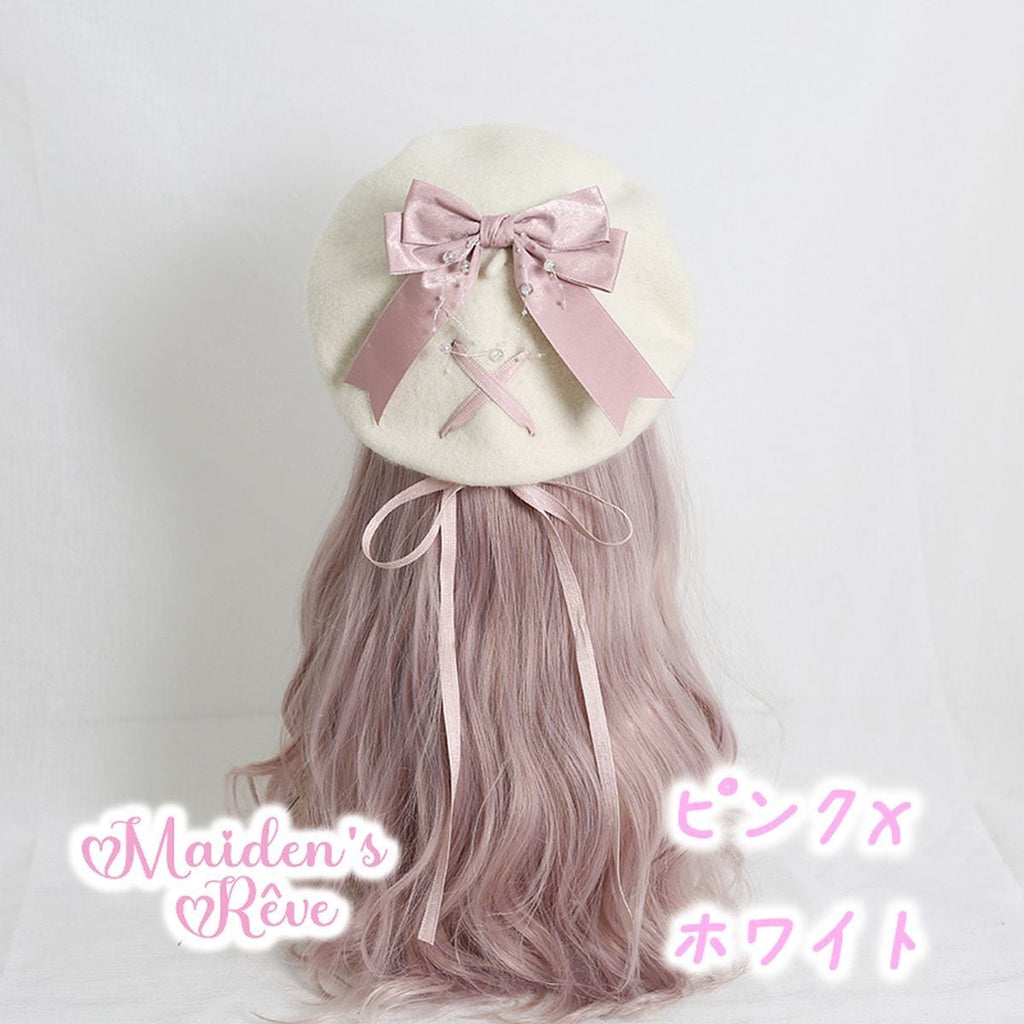 Bow-Embellished Beret Cap
