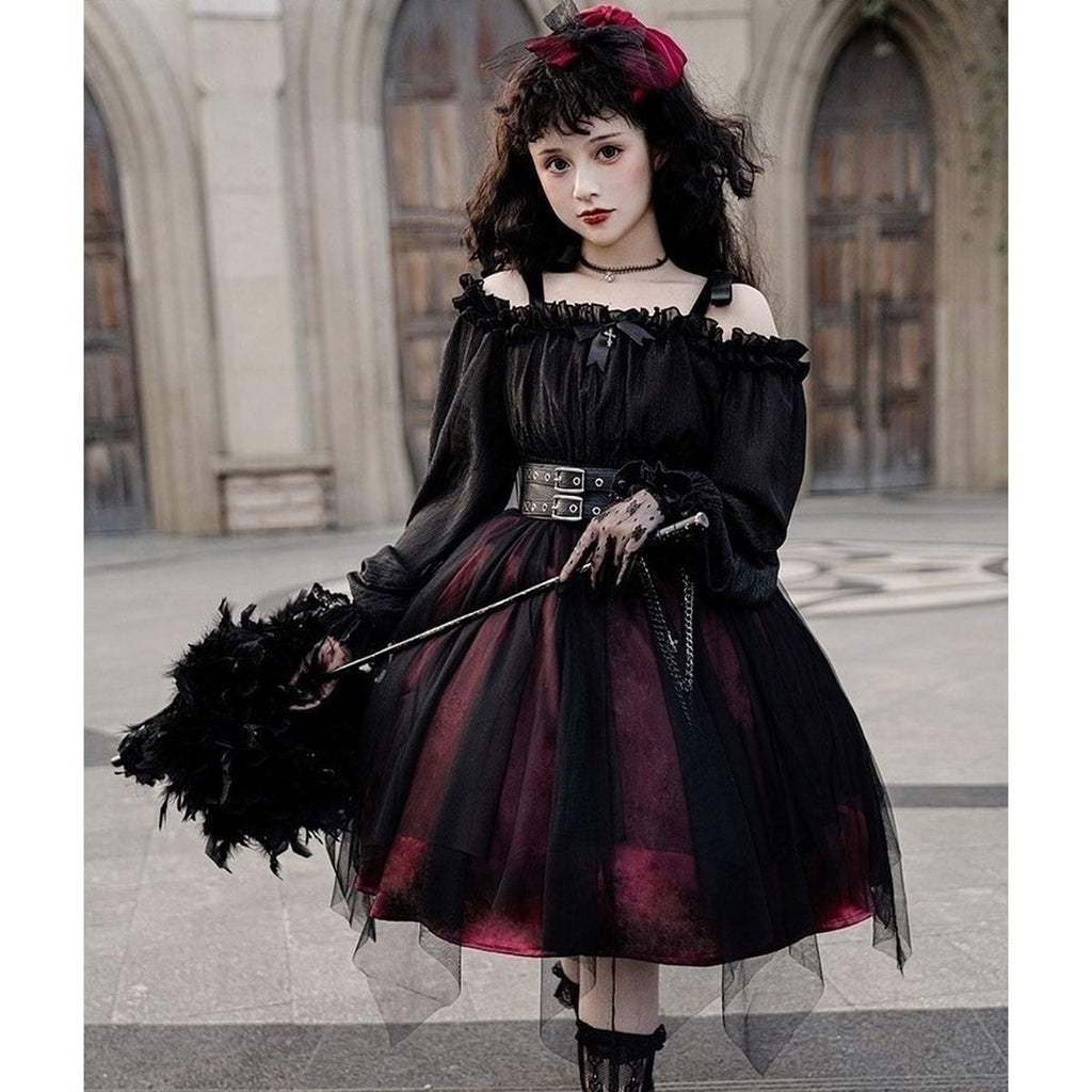 Gothic Off-Shoulder Double Belt Dress