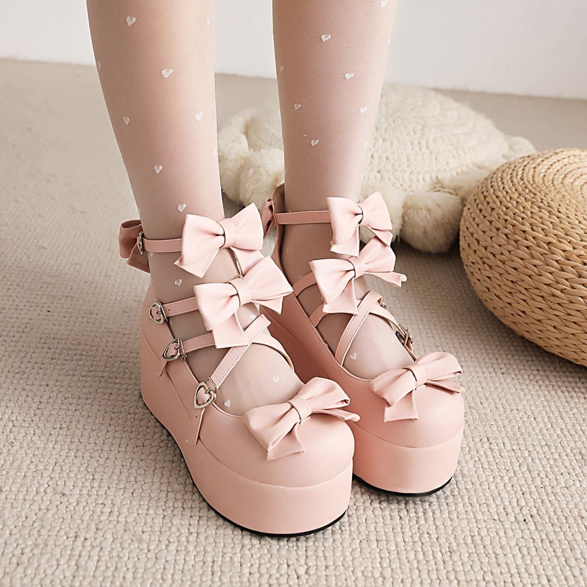 Platform Ribbon Heart Strap Shoes