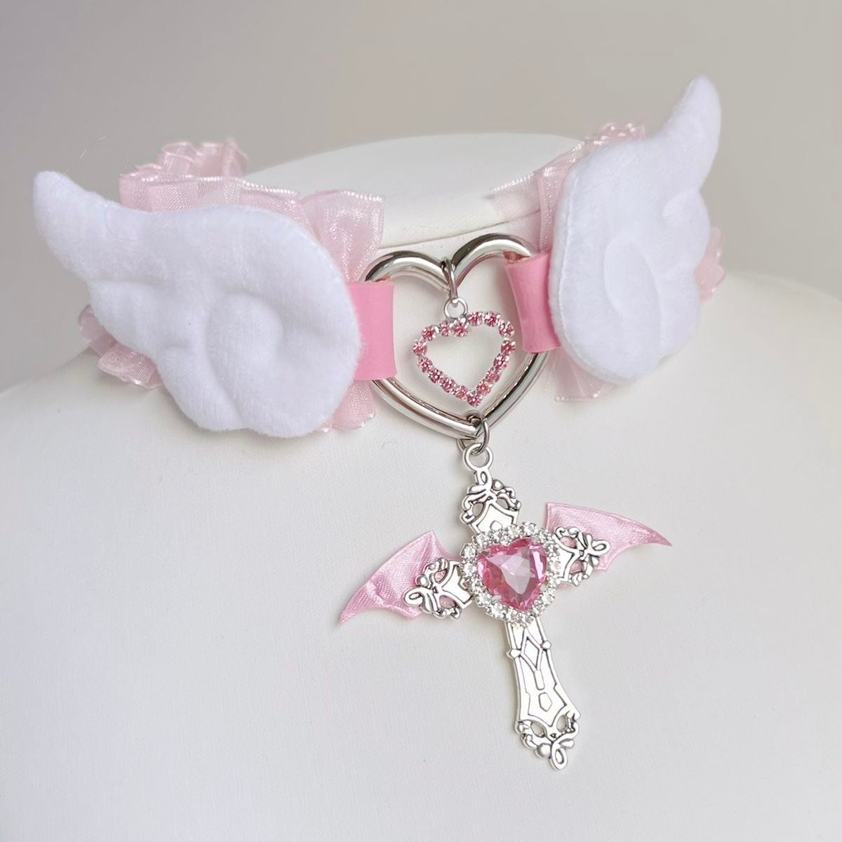Angelic Heart Cross Choker Necklace