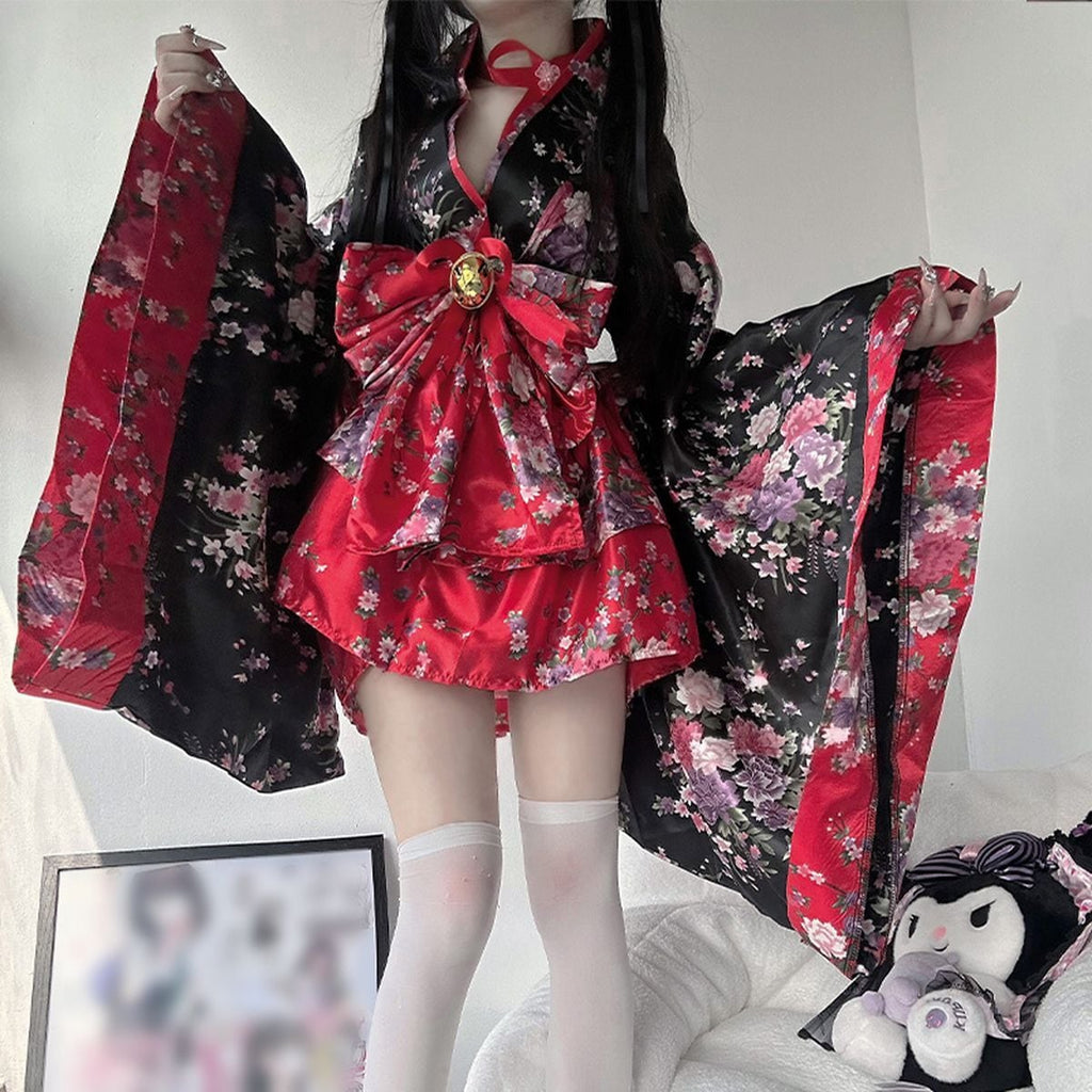 Kawaii Mini Skirt Kimono Set