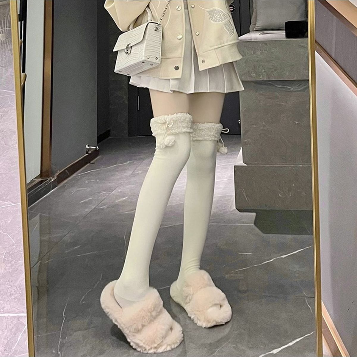 Fluffy Boa Over-the-Knee Socks