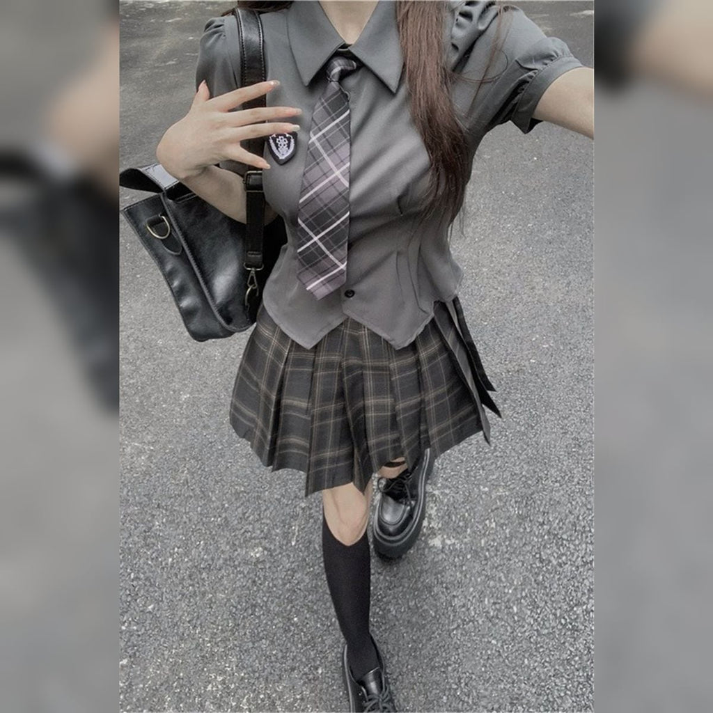 Adorable Checkered Uniform Ensemble