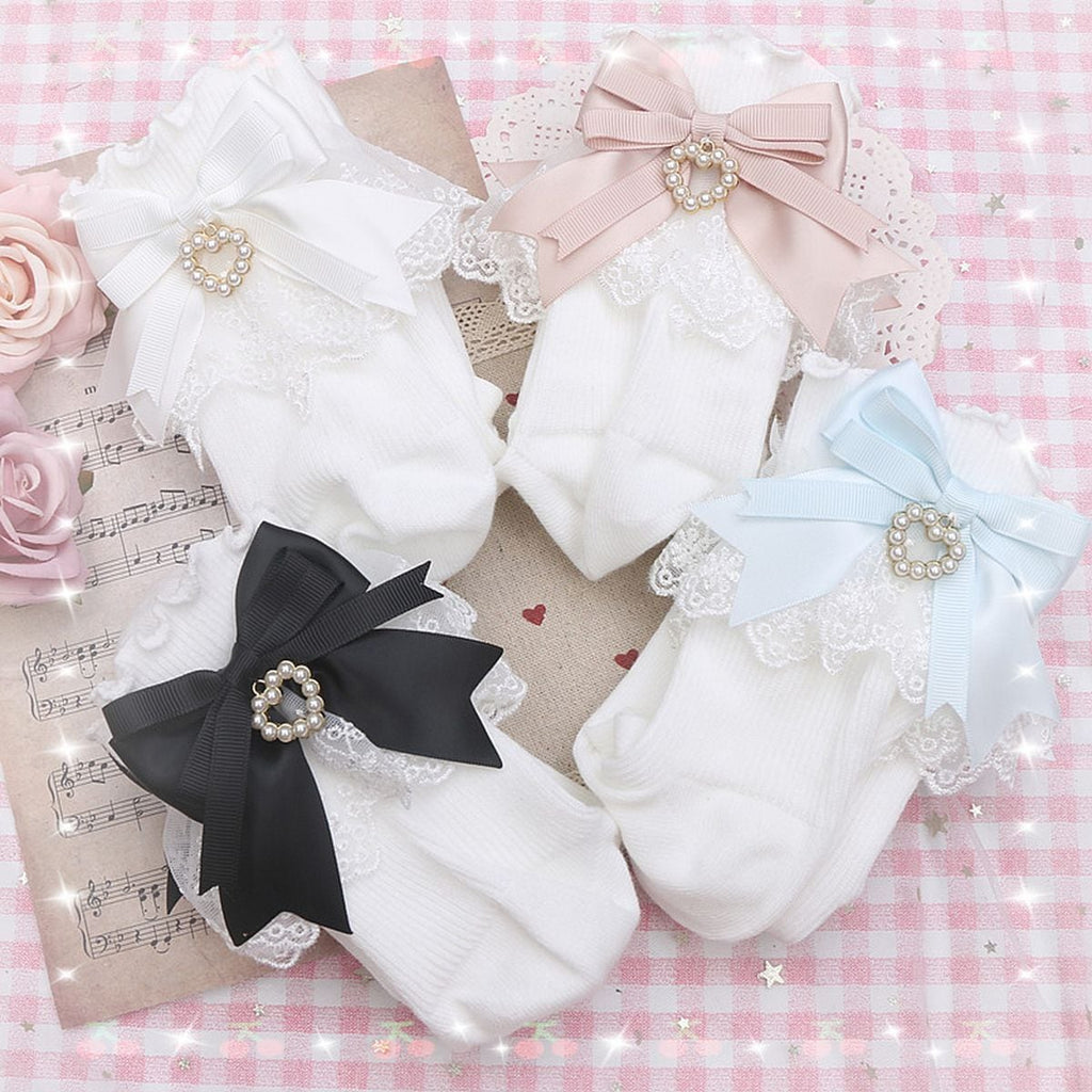 Heart Charm Ankle Socks with Back Bow