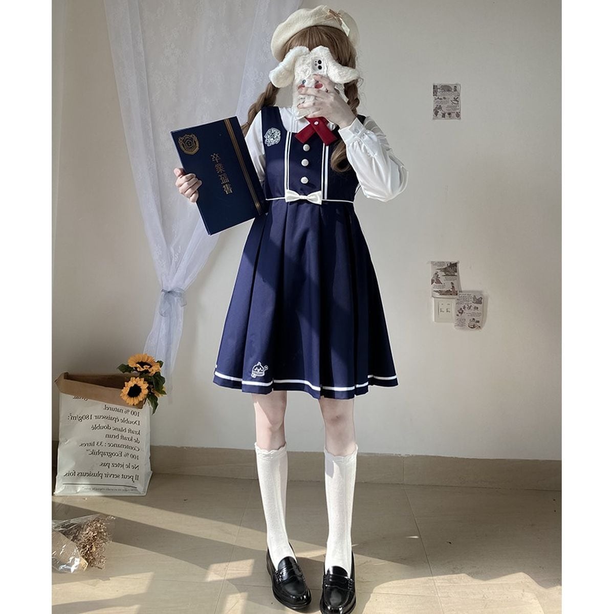 School-Style Pleated Jumper Skirt