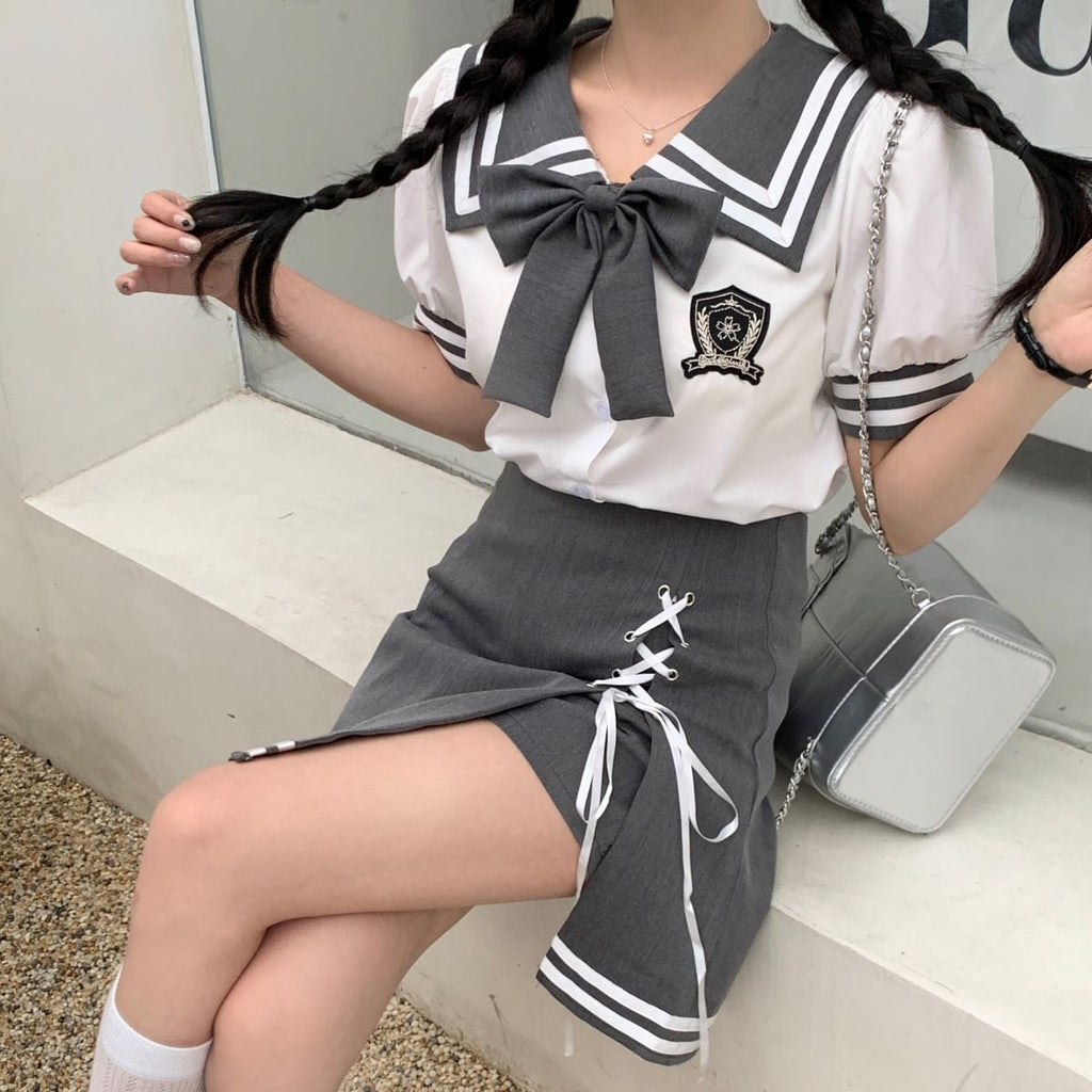 Sailor Collar Short Sleeve Set up