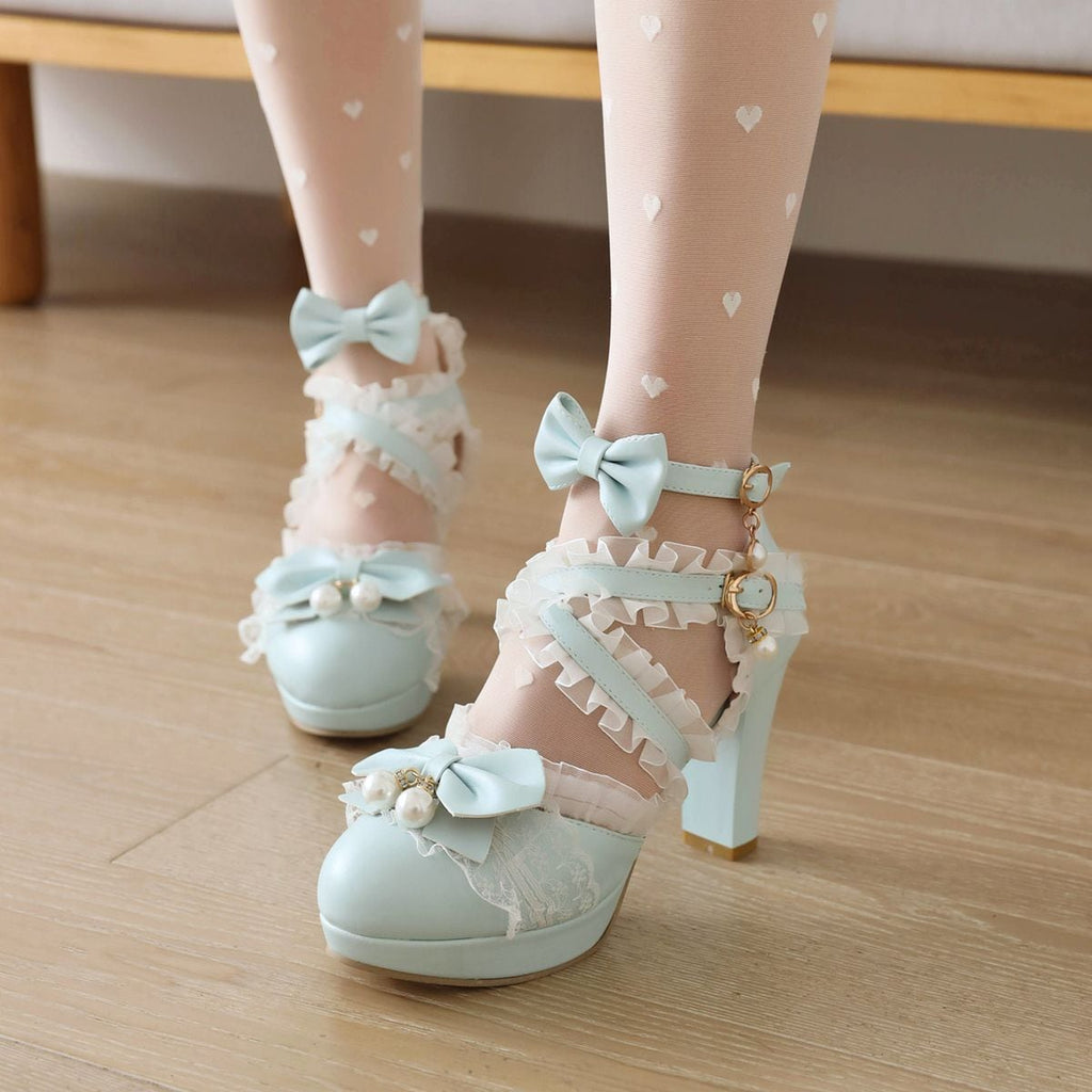 Frilled Lace High-Heel Lolita Shoes (5 Colors Available)
