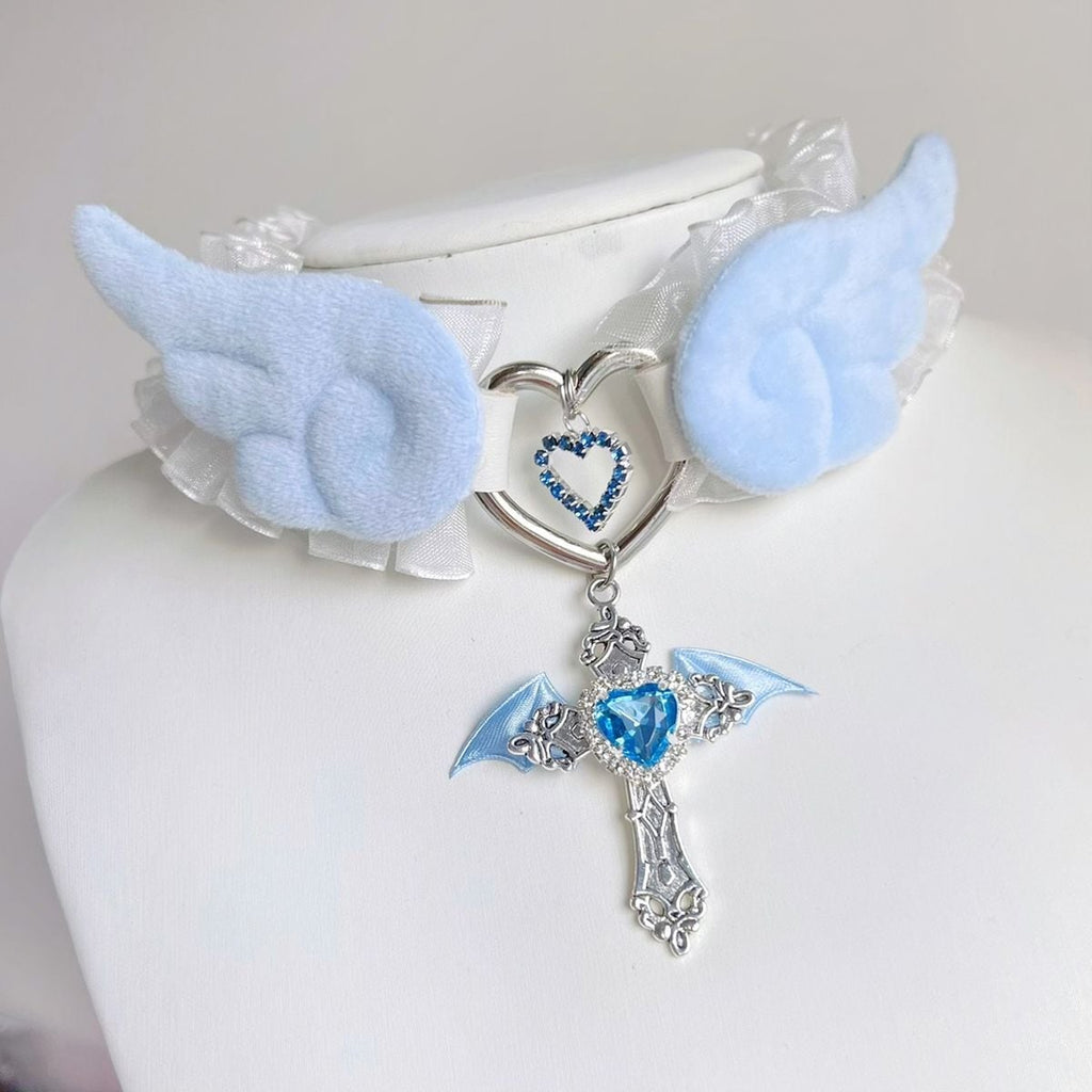 Angelic Heart Cross Choker Necklace