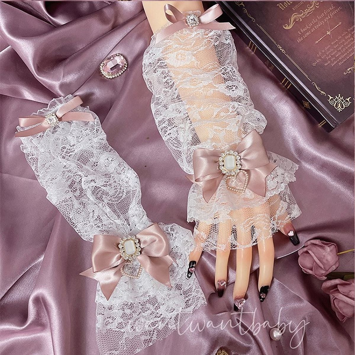 Cute Lace Arm Covers with Ribbons