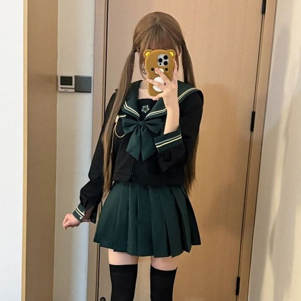 Green x Black School Uniform Ensemble