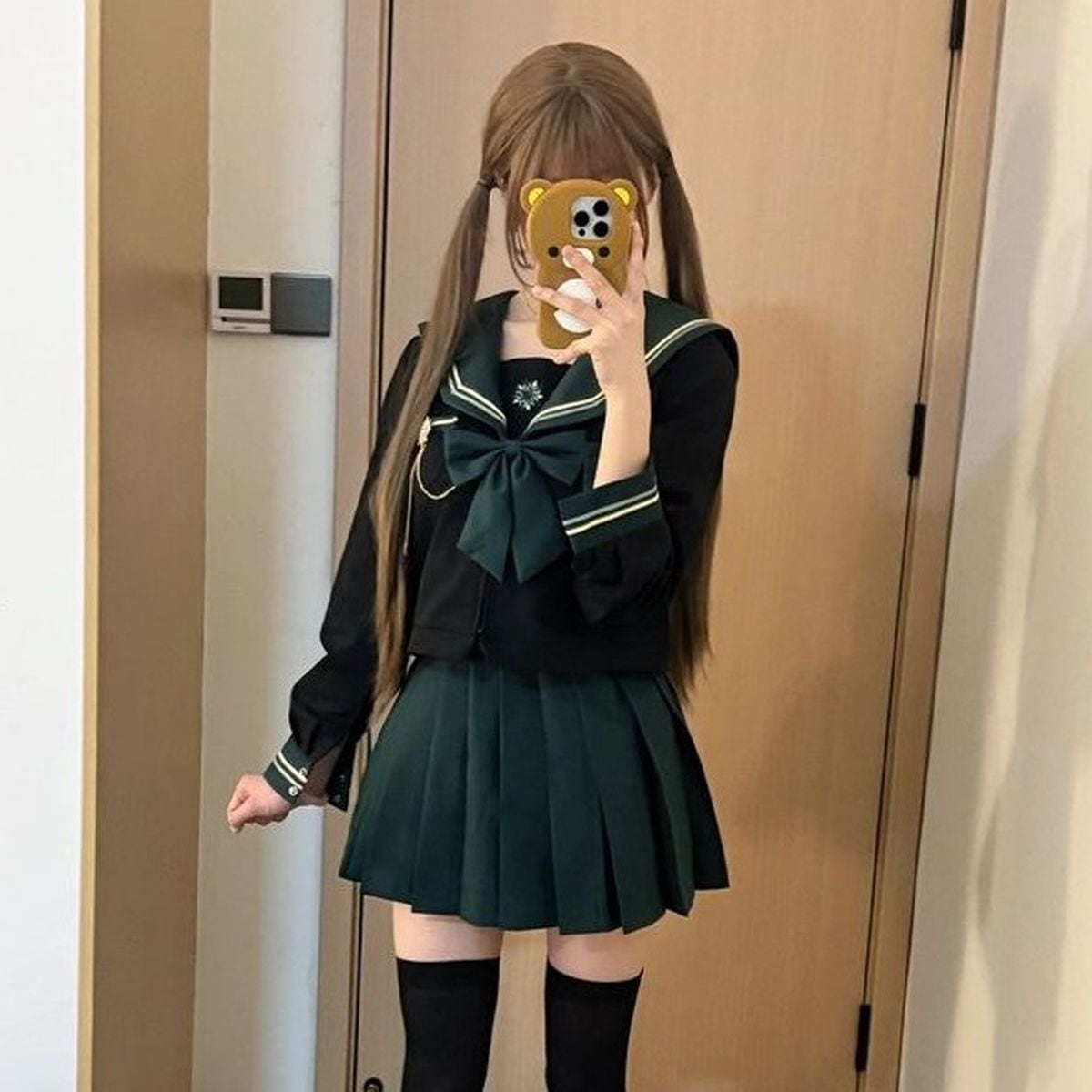 Green x Black School Uniform Ensemble