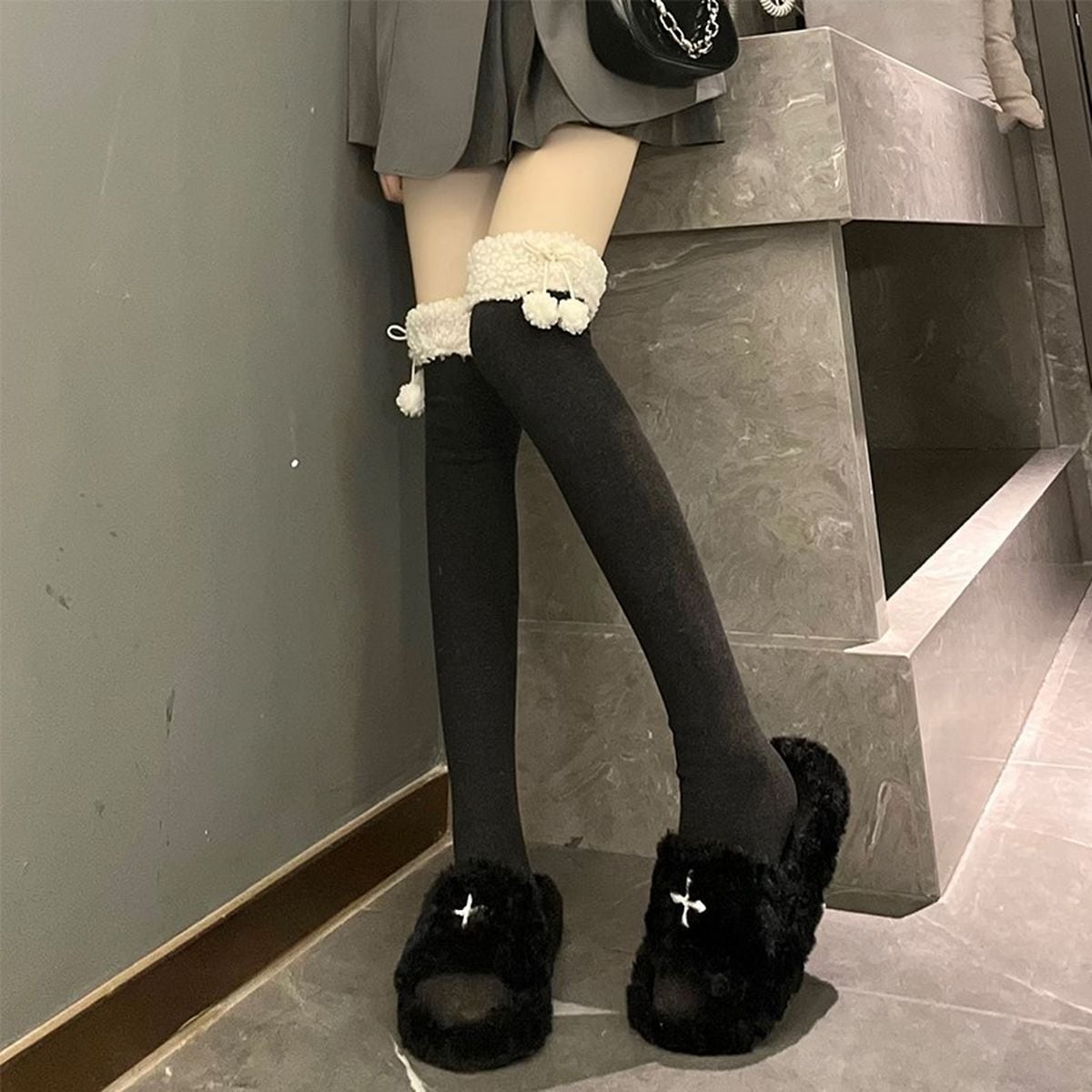 Fluffy Boa Over-the-Knee Socks