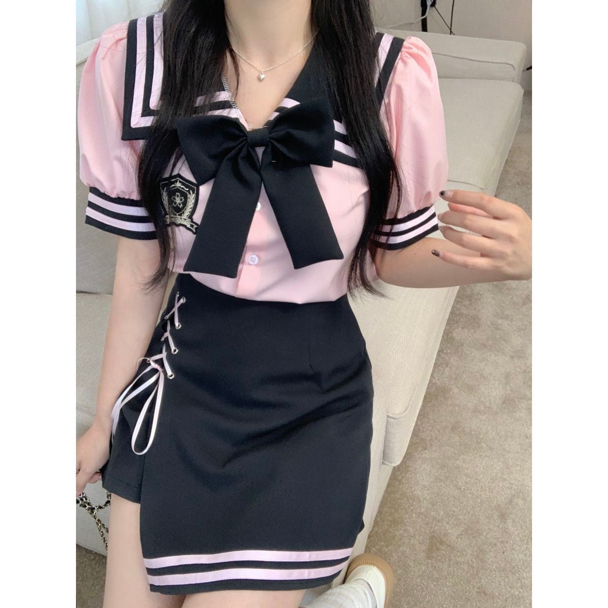 Sailor Collar Short Sleeve Set up