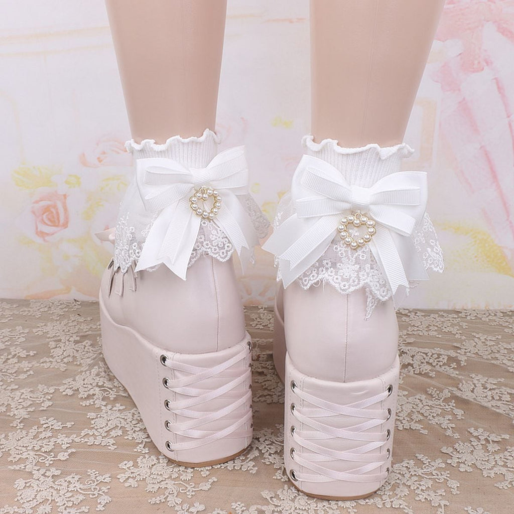 Heart Charm Ankle Socks with Back Bow