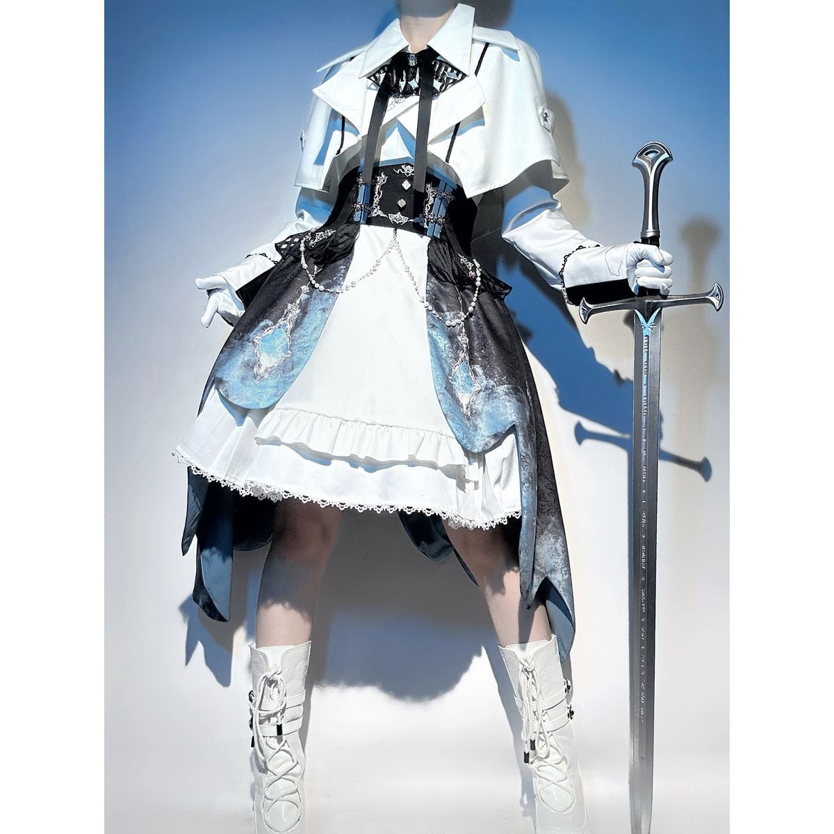 Stylish Military Cape Dress Set