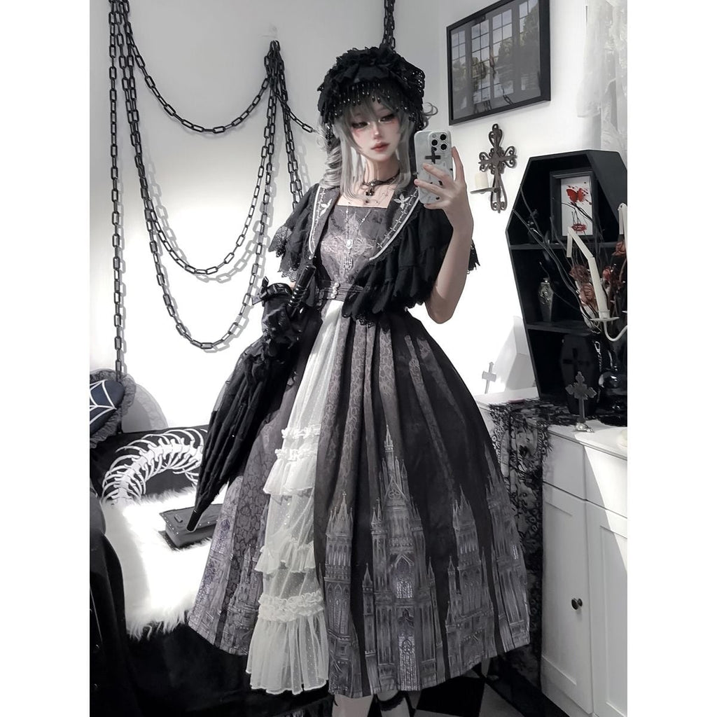 Gothic-Inspired Cape Jumper Skirt Outfit