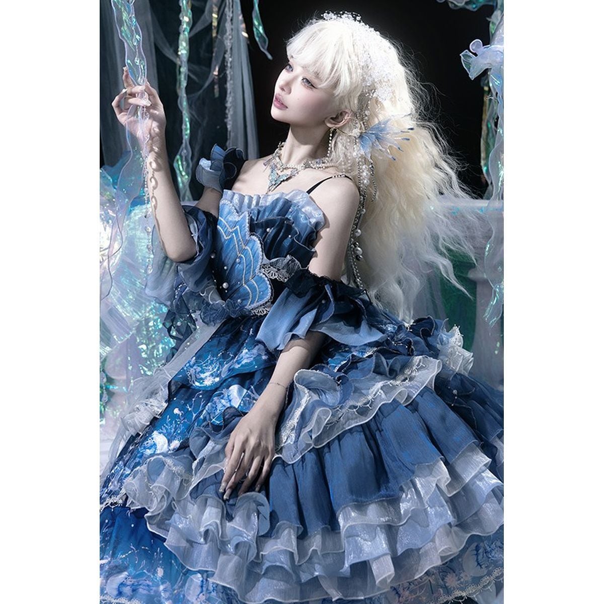 Blue Ruffle Gradient Dress Set