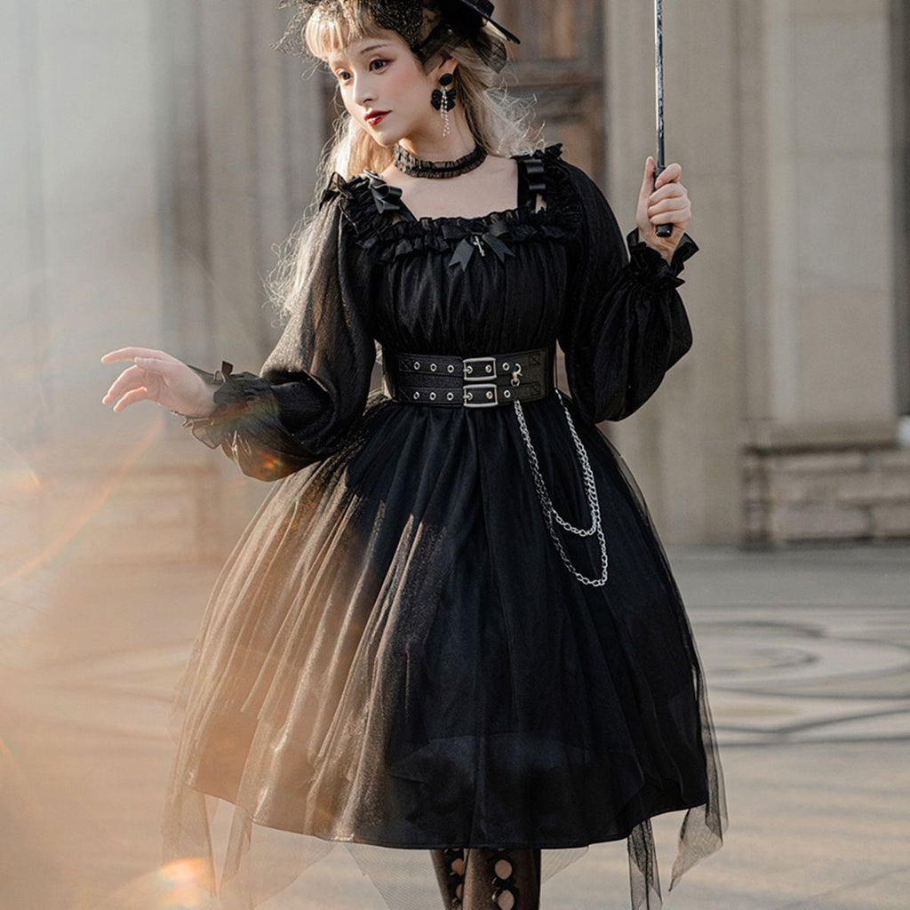 Gothic Off-Shoulder Double Belt Dress