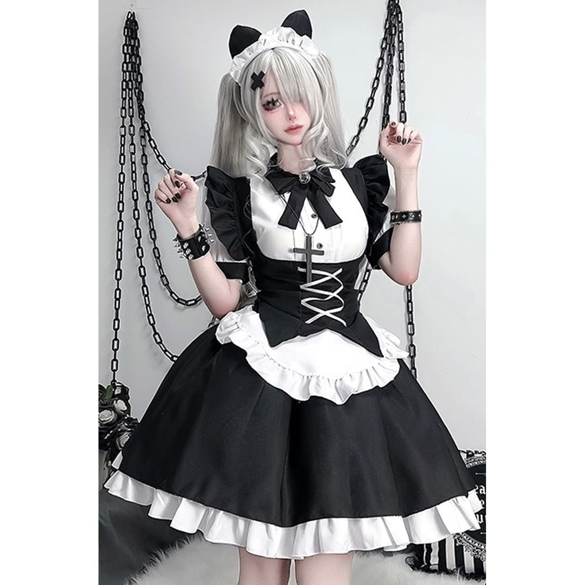 Gothic Lace-Up Frill Maid Dress