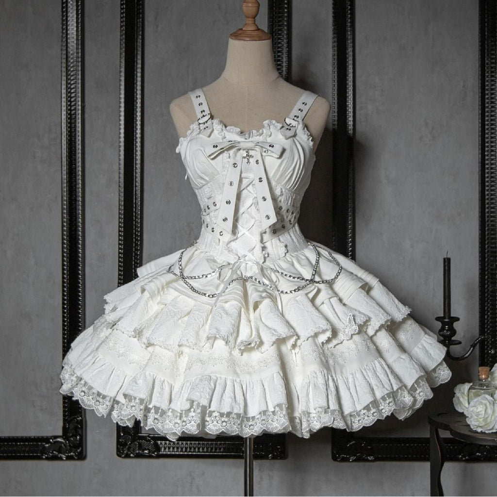 Gothic Lace-Up Jumper Skirt Set