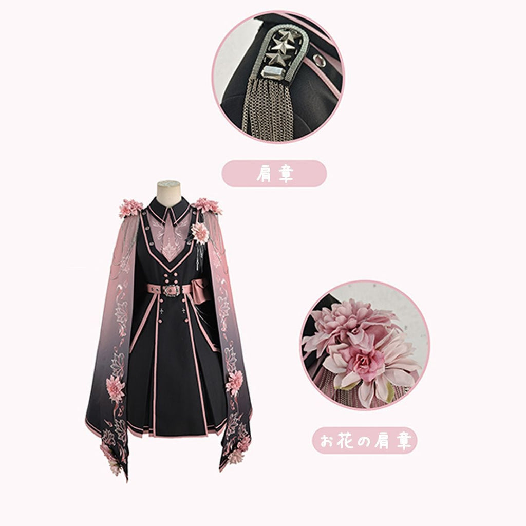 Pink and Black Military Lolita Dress Set