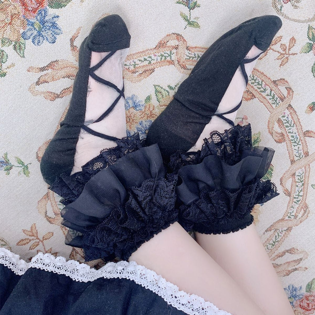 Elegant Black Frill Socks