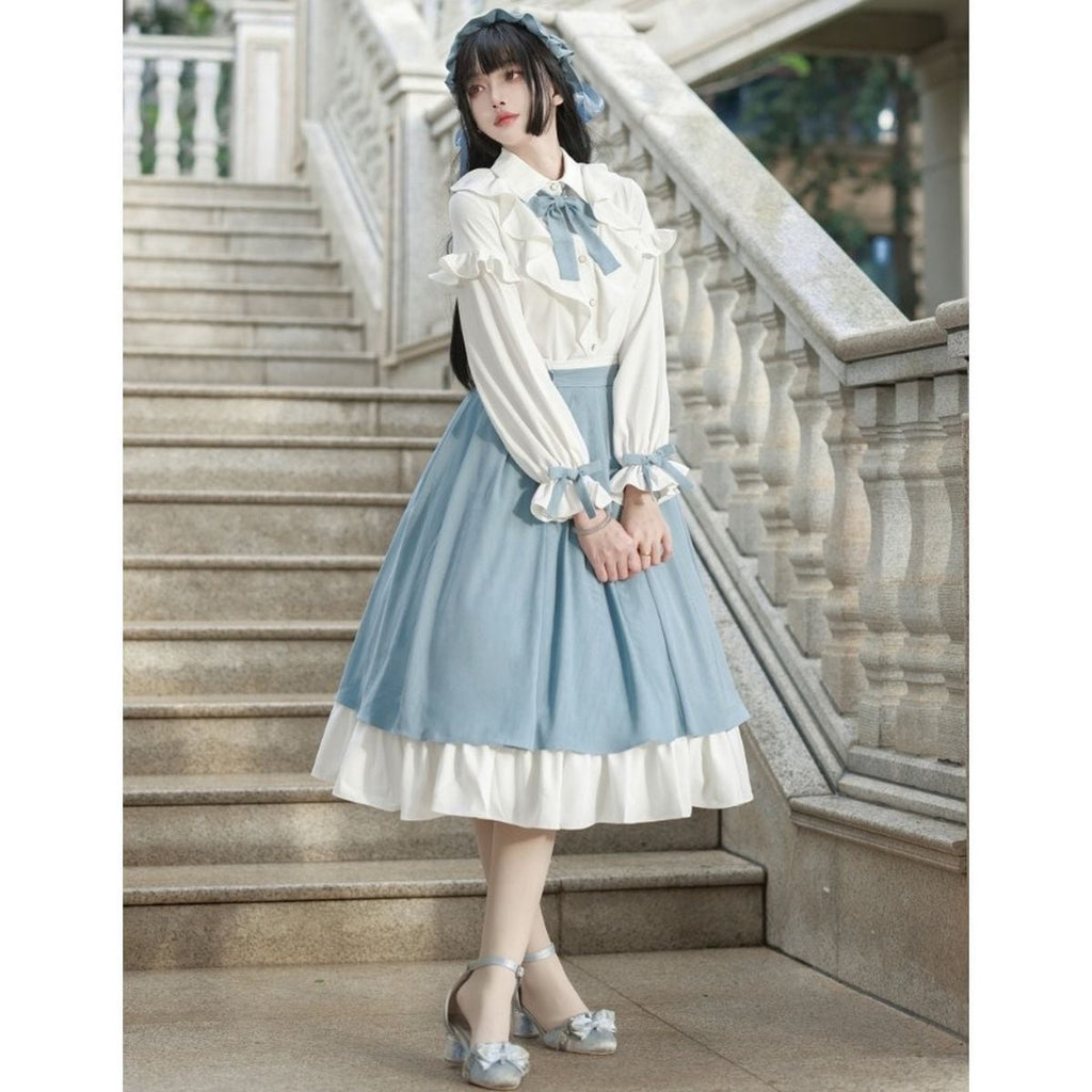 Elegant Sky Blue Ruffle Skirt Set